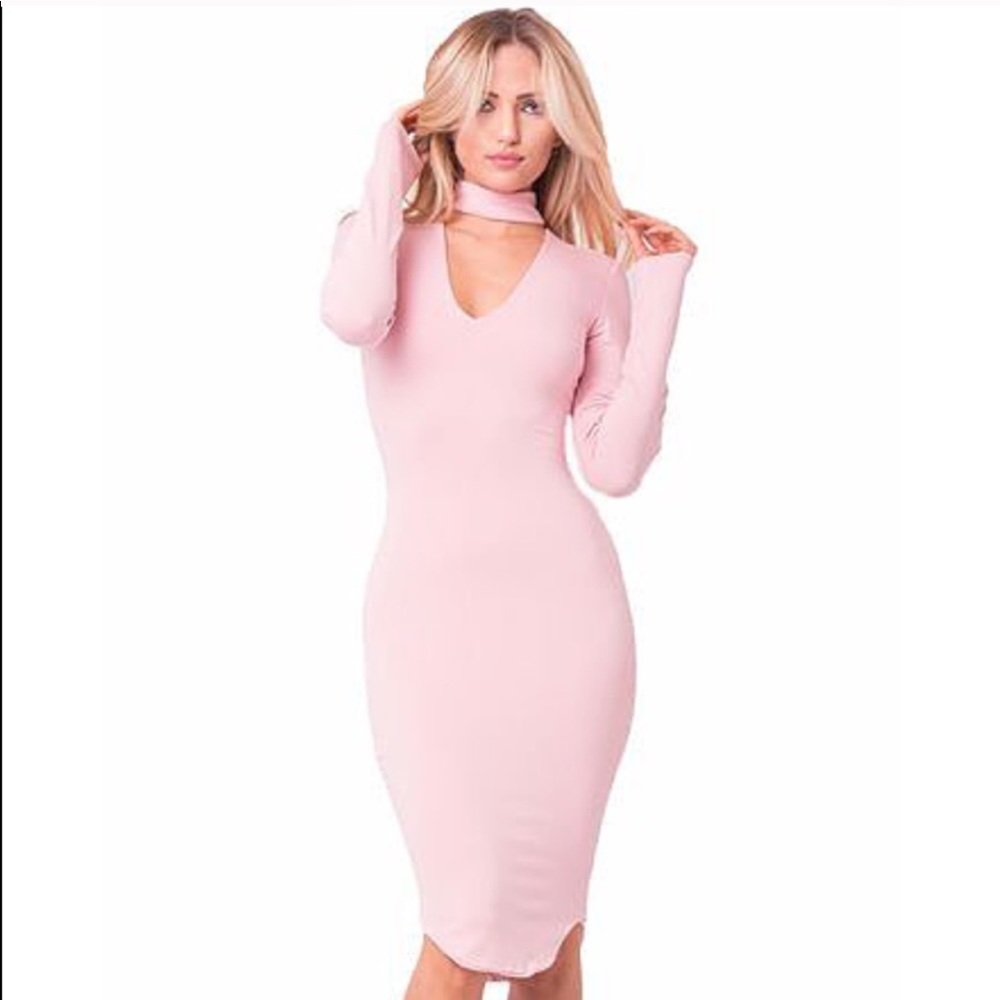 Blush Fitted Midi Dress